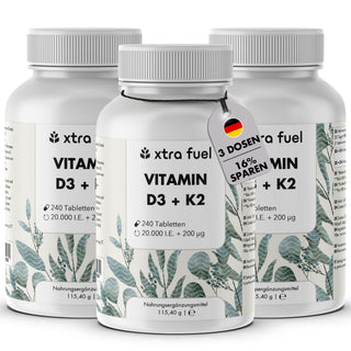 Compresse di vitamina D3 + K2 - 20.000 U.I. + 200mcg - 100% puro e altamente dosato