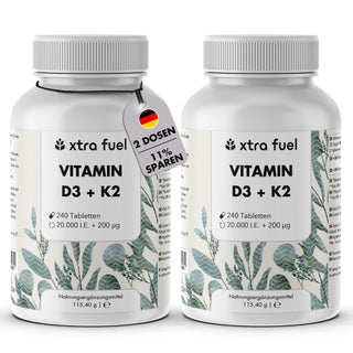 Compresse di vitamina D3 + K2 - 20.000 U.I. + 200mcg - 100% puro e altamente dosato