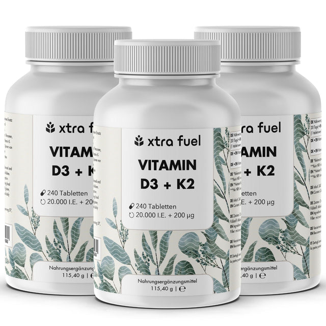 Compresse di vitamina D3 + K2 - 20.000 U.I. + 200mcg - 100% puro e altamente dosato