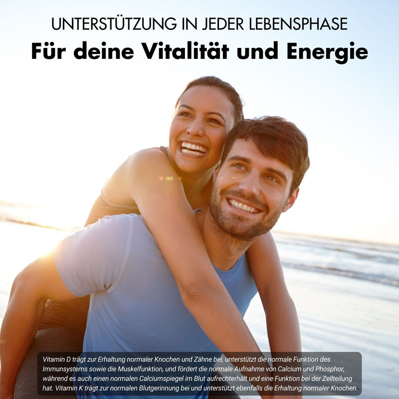 Compresse di vitamina D3 + K2 - 20.000 U.I. + 200mcg - 100% puro e altamente dosato