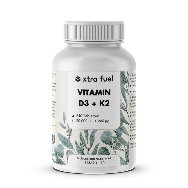 Compresse di vitamina D3 + K2 - 20.000 U.I. + 200mcg - 100% puro e altamente dosato