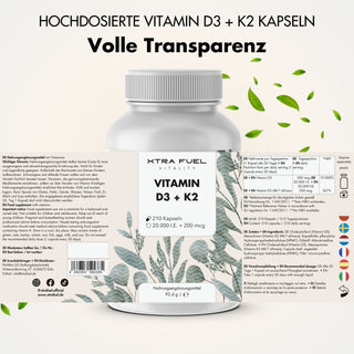 Capsule di vitamina D3 + K2 - 20.000 UI + 200 mcg - altamente pure e vegetariane