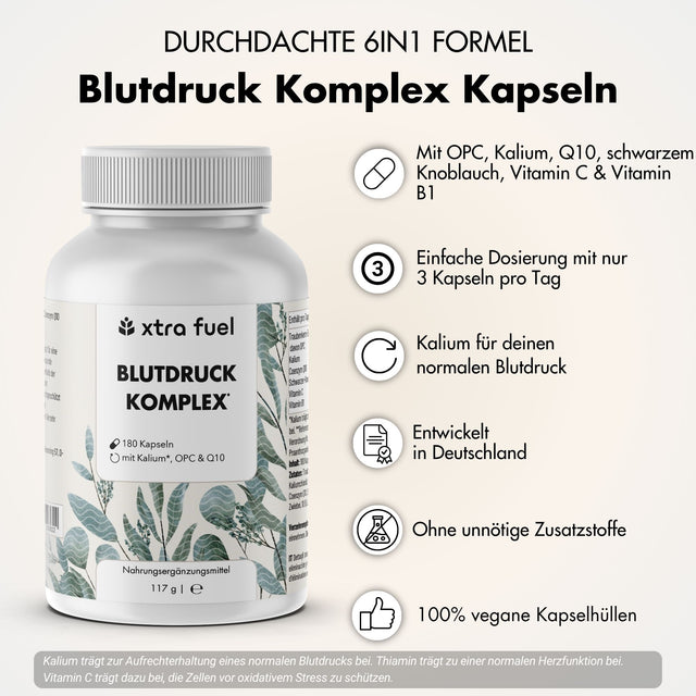 Capsule per la pressione sanguigna* - OPC con potassio, Q10, aglio nero e vitamina C