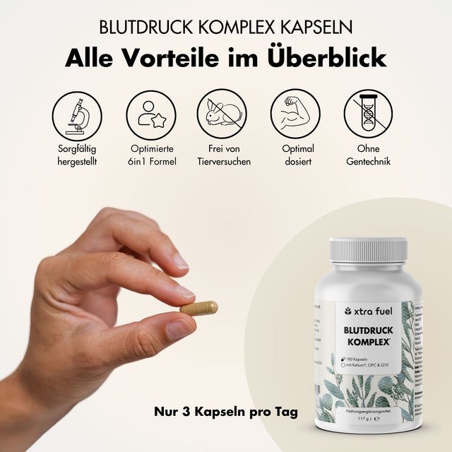 Capsule per la pressione sanguigna* - OPC con potassio, Q10, aglio nero e vitamina C