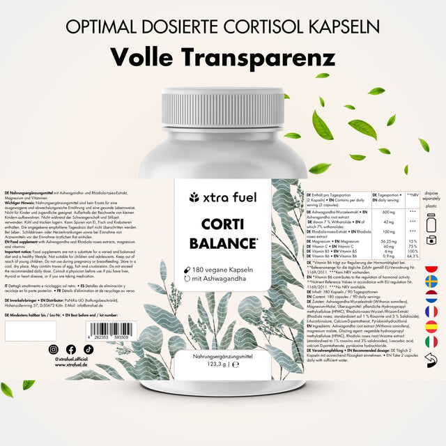 Capsule di cortisolo* - Corti Balance* - miscela di nutrienti con ashwagandha, rodiola e vitamina B6