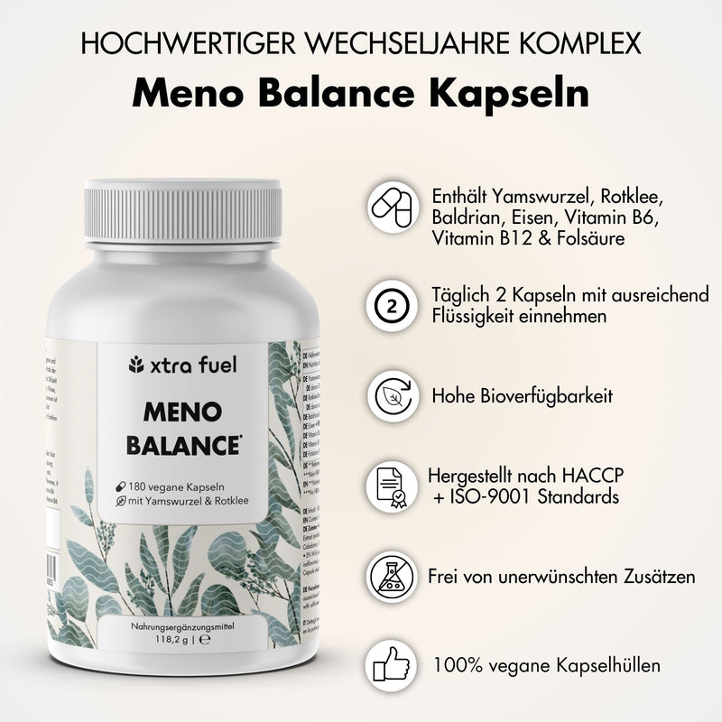 Capsule per la menopausa - Meno Balance - Formula naturale con igname, trifoglio rosso, valeriana e ferro