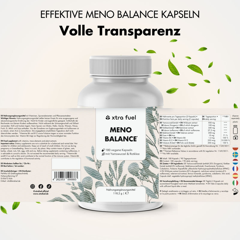 Capsule per la menopausa - Meno Balance - Formula naturale con igname, trifoglio rosso, valeriana e ferro