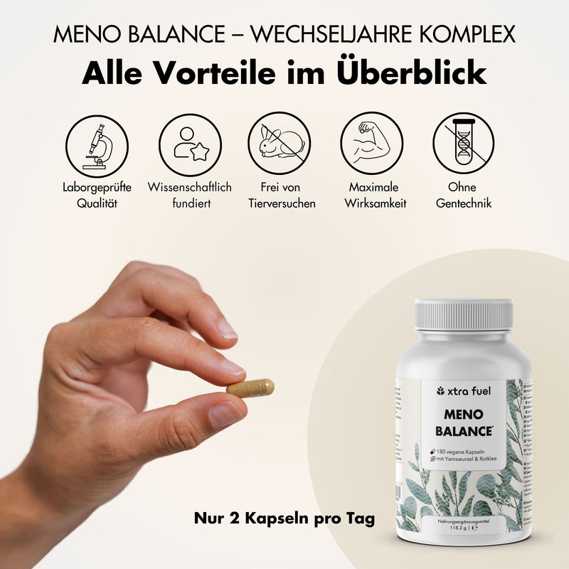 Capsule per la menopausa - Meno Balance - Formula naturale con igname, trifoglio rosso, valeriana e ferro