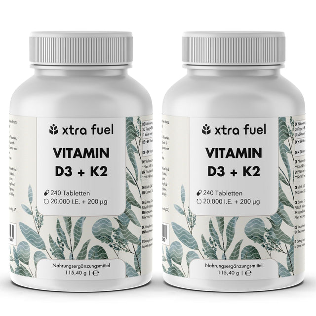Compresse di vitamina D3 + K2 - 20.000 U.I. + 200mcg - 100% puro e altamente dosato