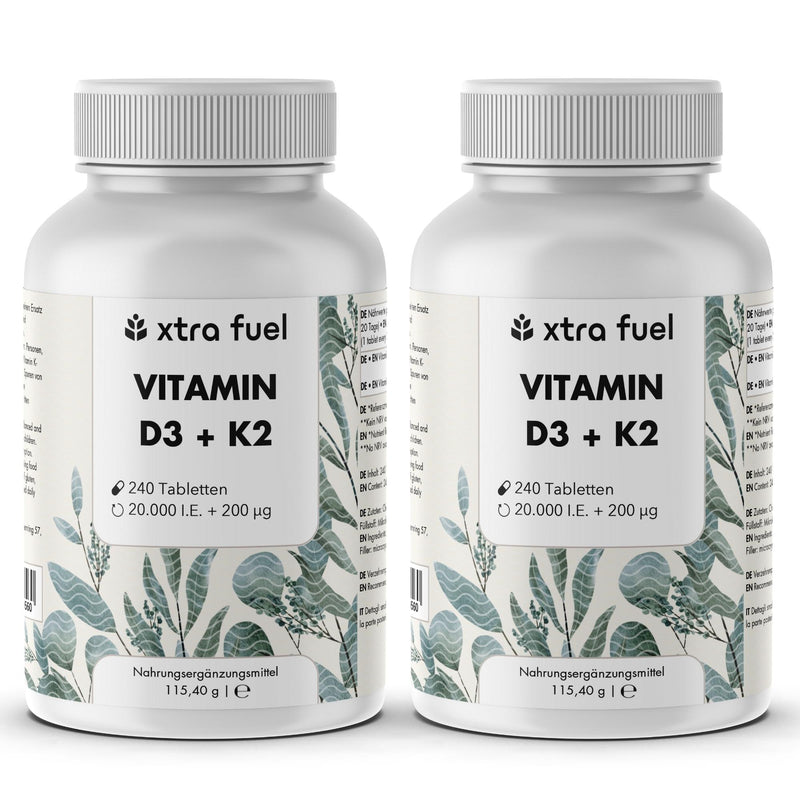 Compresse di vitamina D3 + K2 - 20.000 U.I. + 200mcg - 100% puro e altamente dosato
