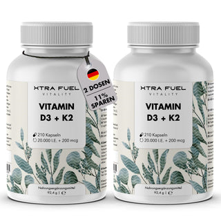 Capsule di vitamina D3 + K2 - 20.000 UI + 200 mcg - altamente pure e vegetariane