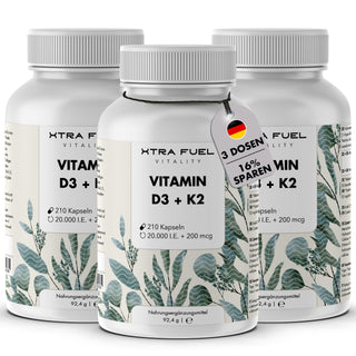 Capsule di vitamina D3 + K2 - 20.000 UI + 200 mcg - altamente pure e vegetariane