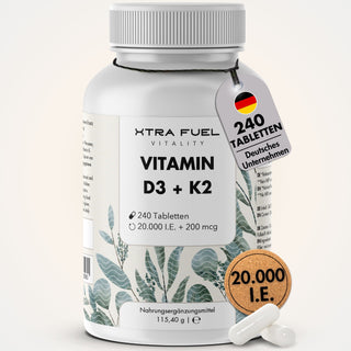 Compresse di vitamina D3/K2 MK7 all-trans - 20.000 U.I. + 200 μg - 240 compresse per barattolo