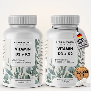 Compresse di vitamina D3/K2 MK7 all-trans - 20.000 U.I. + 200 μg - 240 compresse per barattolo