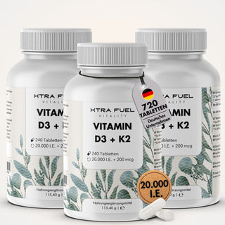 Compresse di vitamina D3/K2 MK7 all-trans - 20.000 U.I. + 200 μg - 240 compresse per barattolo